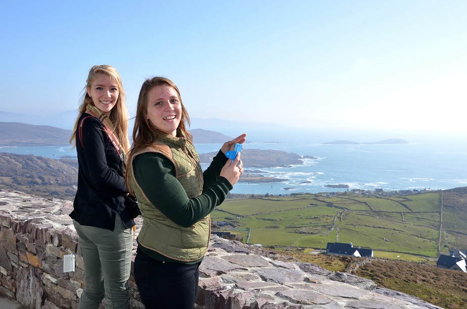 Tour Members Kaley Yonally and Noelle Nesbitt at a Scenic Lookout on the Ring of Kerry