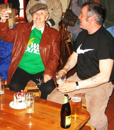 Dorothy Lomenich of Biscayne Bay, Florida
lifts a glass in a toast to Irish-American friendship